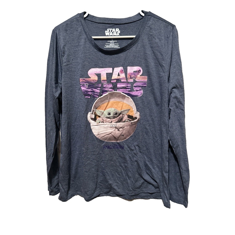 Star Wars Mandalorian Womens Shirt Large Blue Long Sleeve Grogu Graphic L